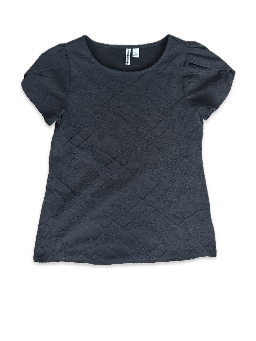 Elle Black Short-Sleeve Textured Scoop Neck Top